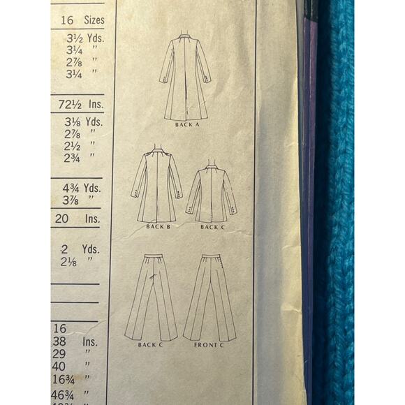 McCalls Sewing pattern 2540 Double breasted coat pants 1970s Size 14 - Picture 5 of 6